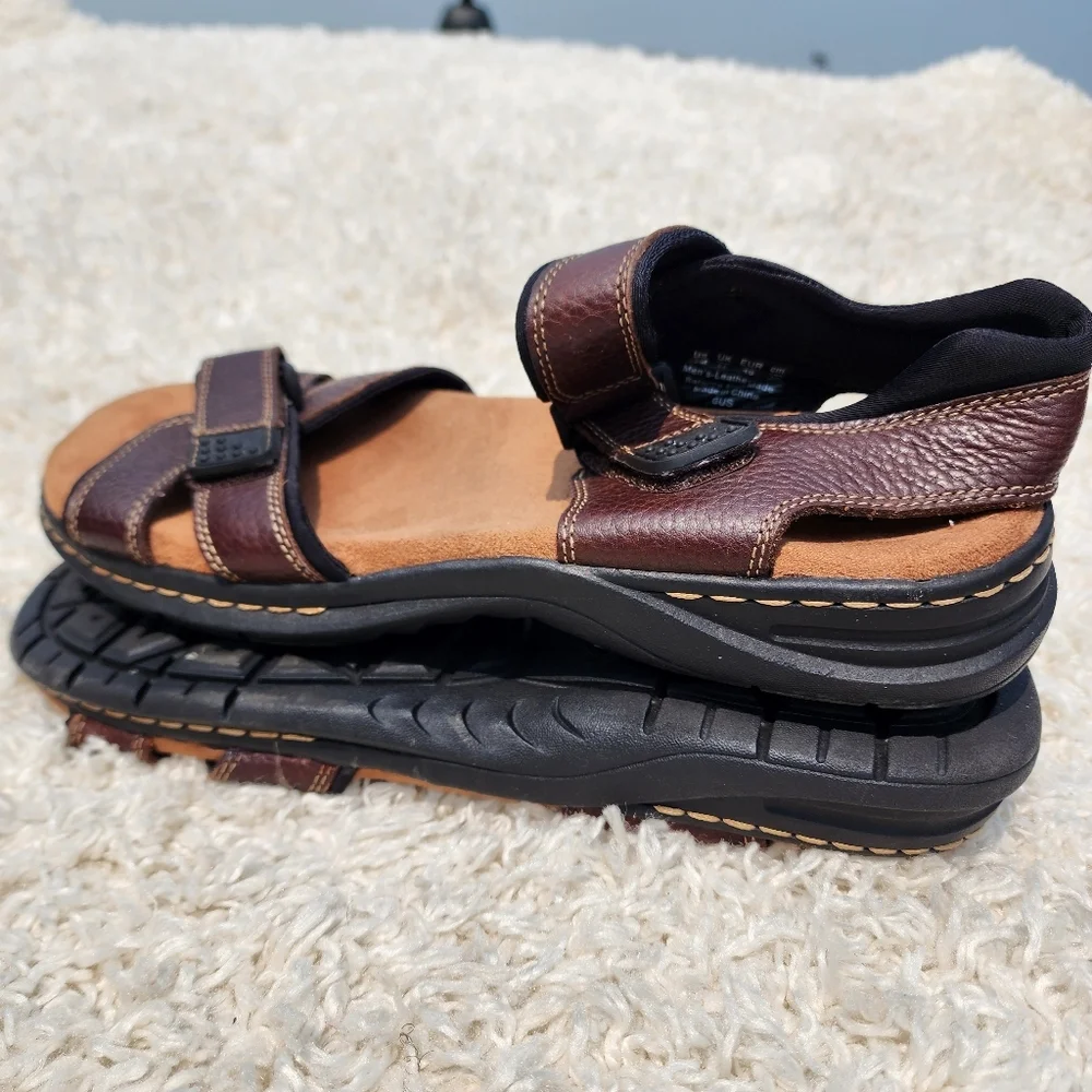 Dr. Scholls Sandals 'Gus' Memory Foam Cool Fit Brown Pebbled Leather Men's Sz 11